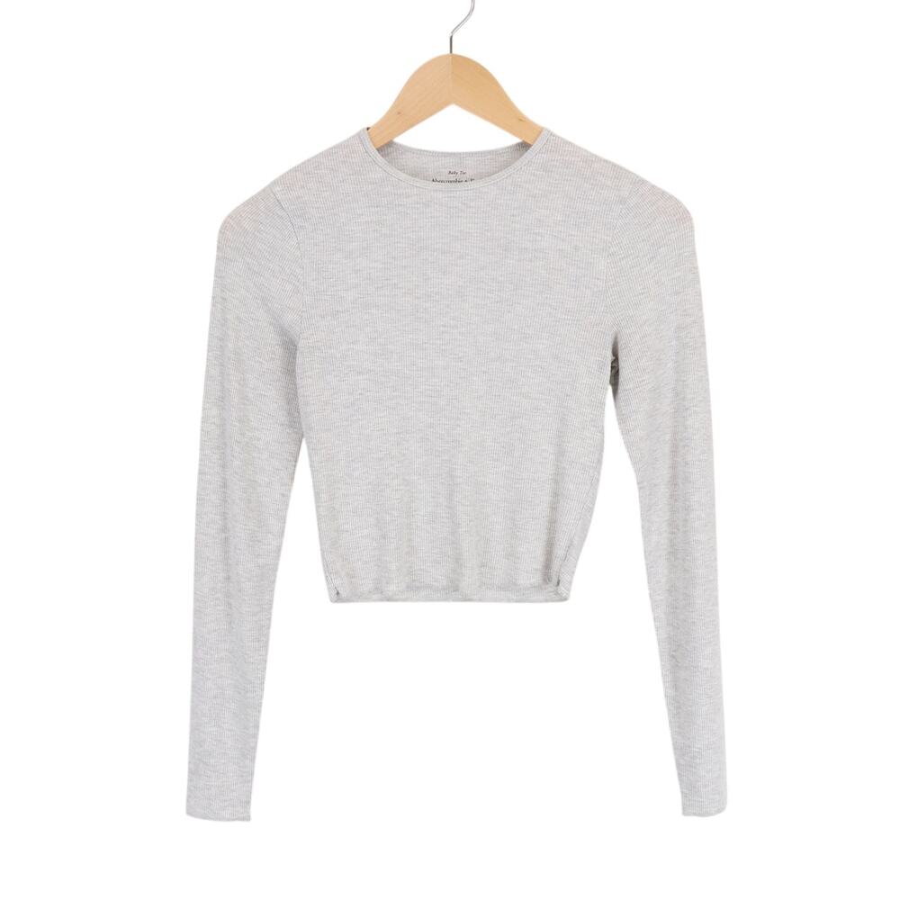 Abercrombie & Fitch A&F Essentials Baby Tee Ribbed Grey Long Sleeve XS